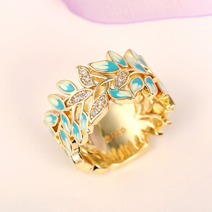 Enamel dripping glue leaf ring simple and fashionable party matching accessories