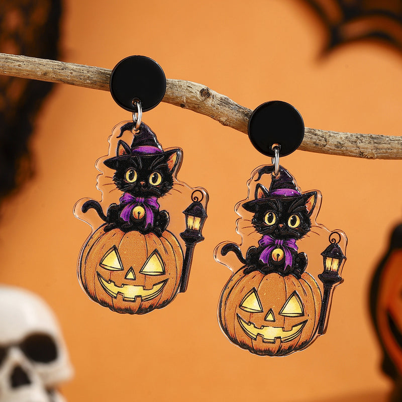 Wholesale Halloween Cartoon Stud Earrings Set - Spooky Pumpkin, Ghost & Bat Alloy Earring Multipack for Women - wallojewerly 
