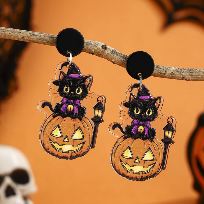 Wholesale Halloween Cartoon Stud Earrings Set - Spooky Pumpkin, Ghost & Bat Alloy Earring Multipack for Women