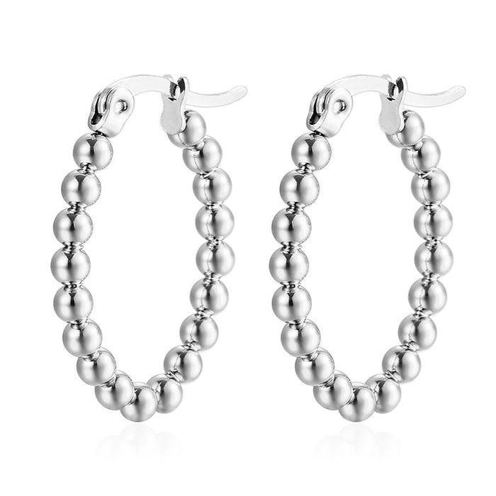 Simple niche steel bead stitching titanium steel earrings retro temperament