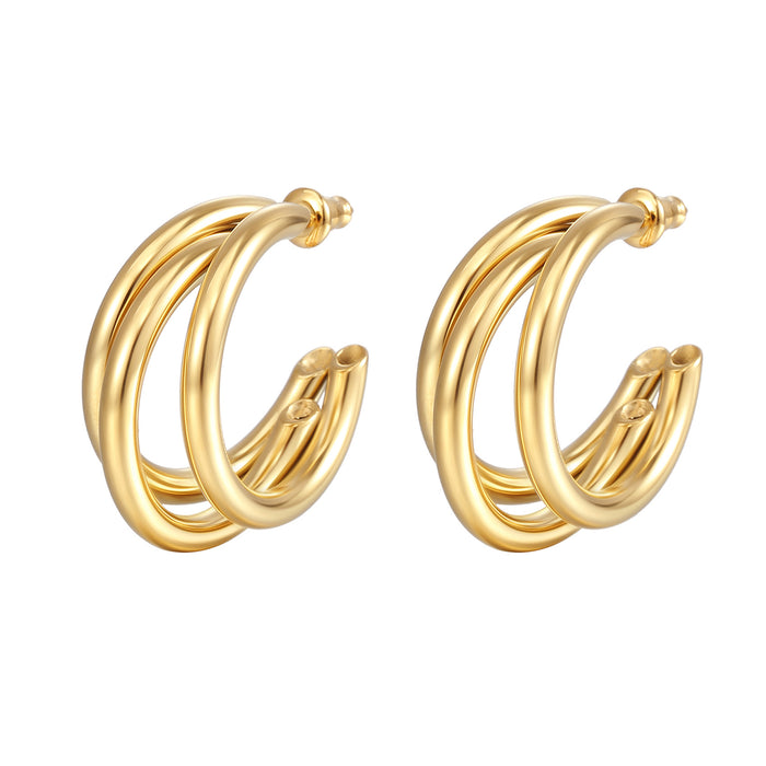 Multi-layer hoop earrings, cool gold stainless steel geometric earrings