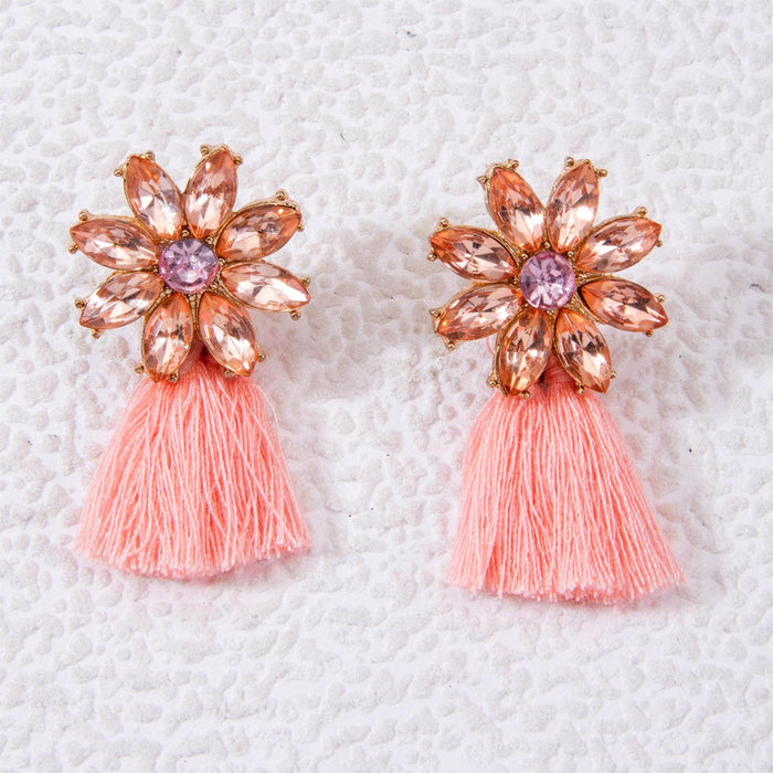 Colorful diamond petal earrings, tassel earrings, designer earrings