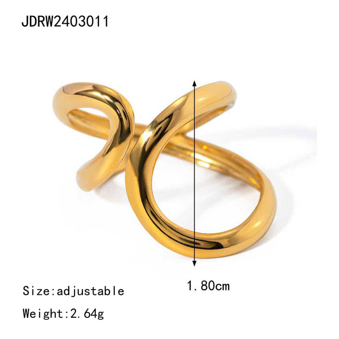 18K Gold Plated Stainless Steel Wave Design Ring - Unique and Chic