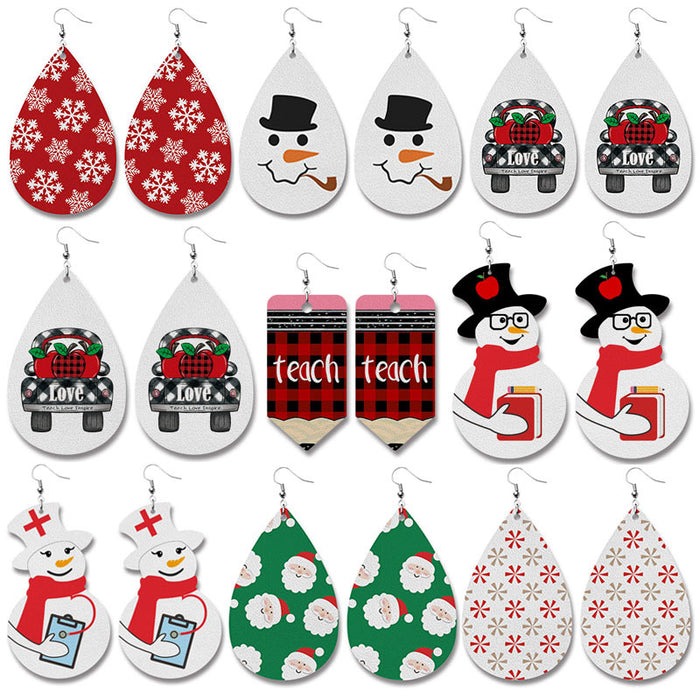 Christmas PU Leather Earrings with Doctor and Nurse Snowman Gifts