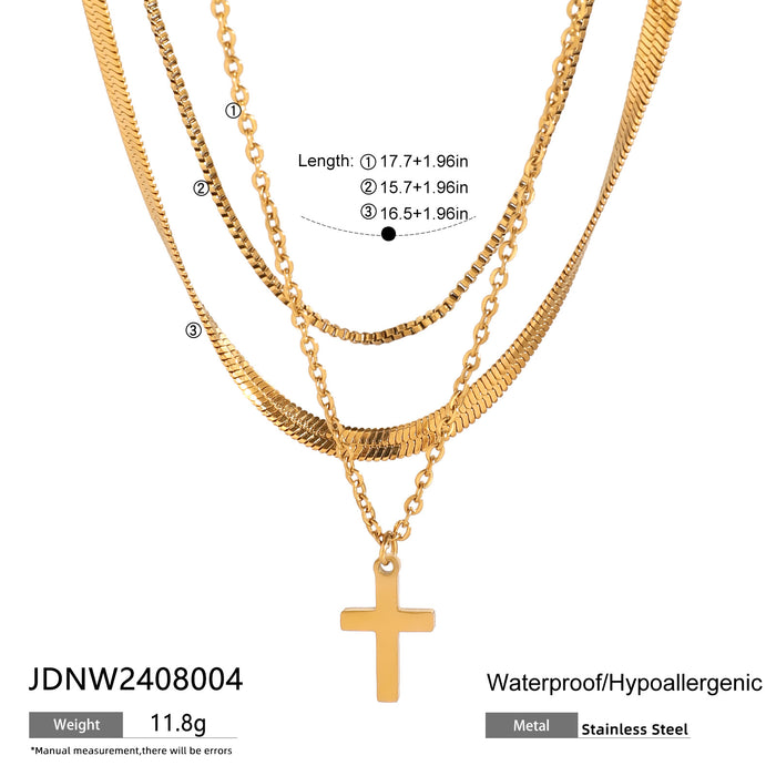 Stainless steel polished three-layer cross pendant necklace simple design