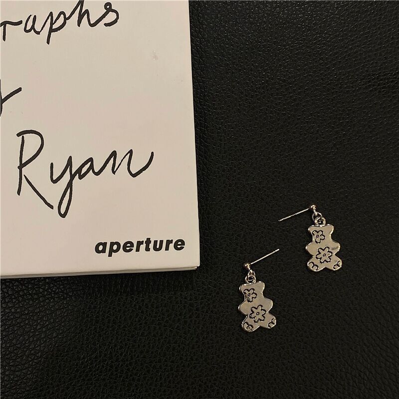 Pendientes de oso aguja de plata S925 pendientes coreanos simples de moda