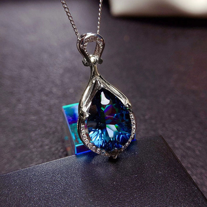 Mermaid tear pendant, sapphire teardrop colored gemstone necklace