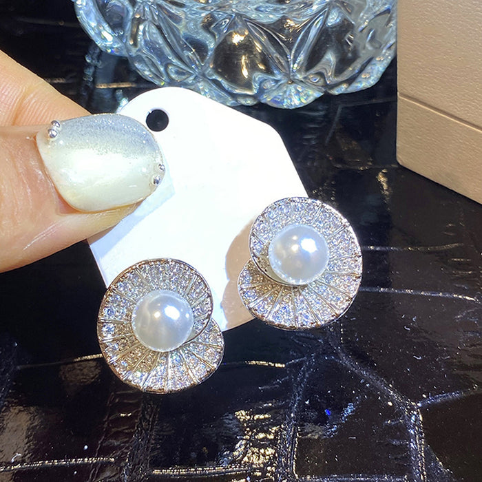 Pendientes estilo Hong Kong con perlas de imitación de concha para mujer