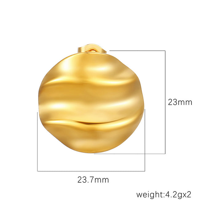 Pleated round earrings light luxury 18K earrings