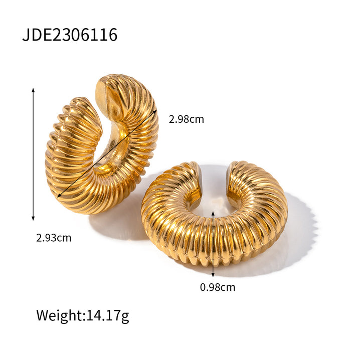 European 18K Gold Plated Stainless Steel Vacuum Coated C-Shaped Earrings - High-End Jewelry for Women