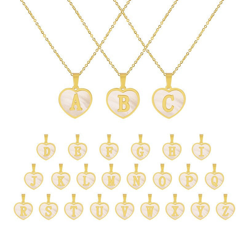 European and American 18K gold heart clavicle necklace, mother-of-pearl pendant letter necklace