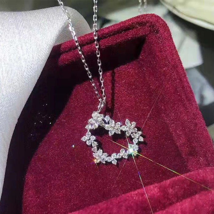 Collar de diamantes y circonitas con incrustaciones de flores en forma de corazón de súper hada, joyería nupcial para boda