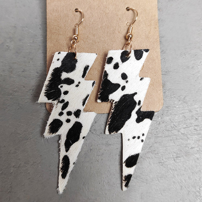 Textured Leather Earrings with Lightning, Leopard, and Cow Print Western Style