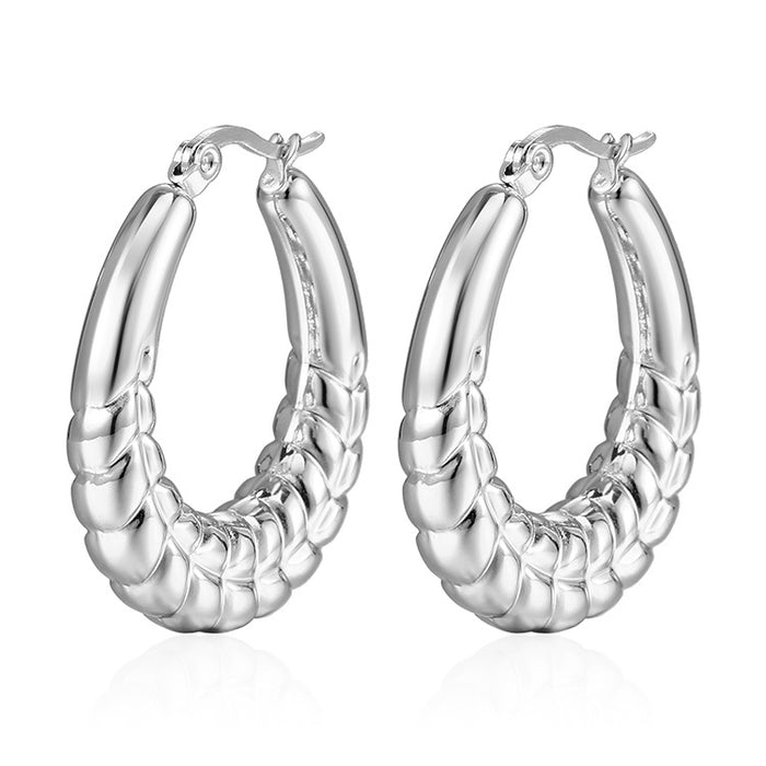 French wheat pattern hollow stainless steel 18K gold titanium steel earrings for women light luxury style