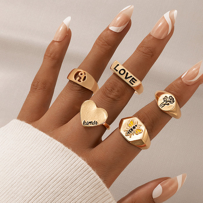 Love Bee Letter Rose Ring 5-piece Set