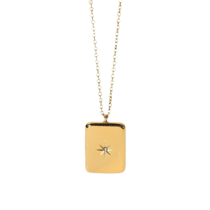 New 18K Gold-Plated Stainless Steel Necklace - Water Drop Pendant with Star Zircon Inlay for Women