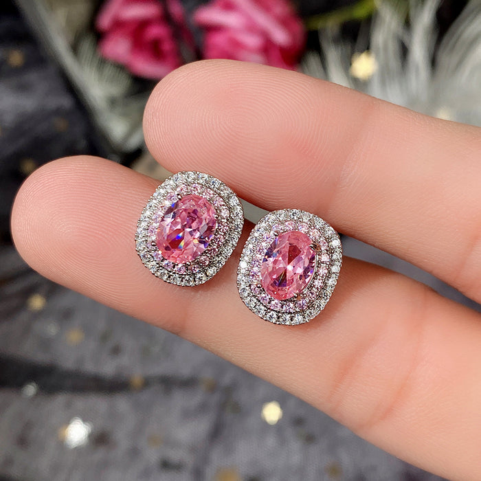 Pendientes de circonita con diamantes rosas, pendientes creativos redondos