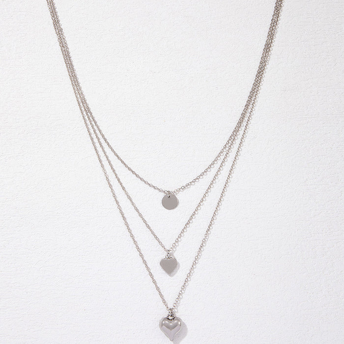 Silver Multi-Layered Heart Necklace - Elegant and Hip-Hop Inspired Design