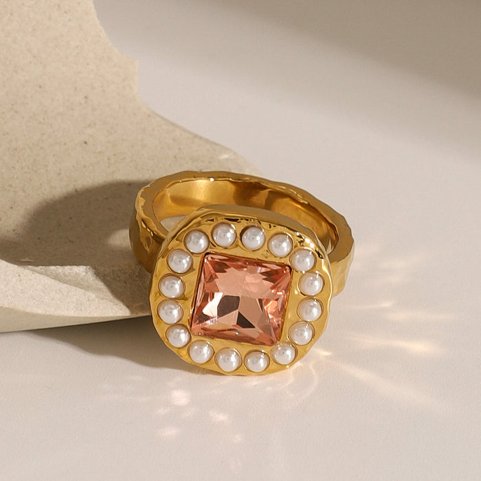 Elegant 18K Gold Plated Stainless Steel Ring with Hollow Patterns