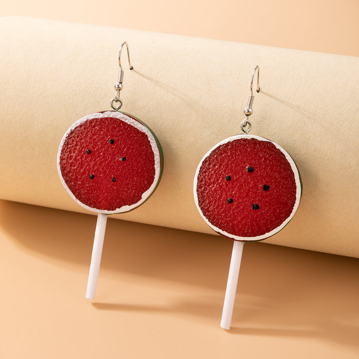 Lemon Lollipop Watermelon Fruit Resin Irregular Ear Hook Earrings