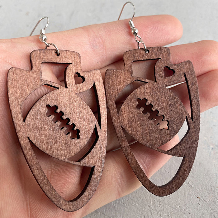 Wooden skeleton football earrings