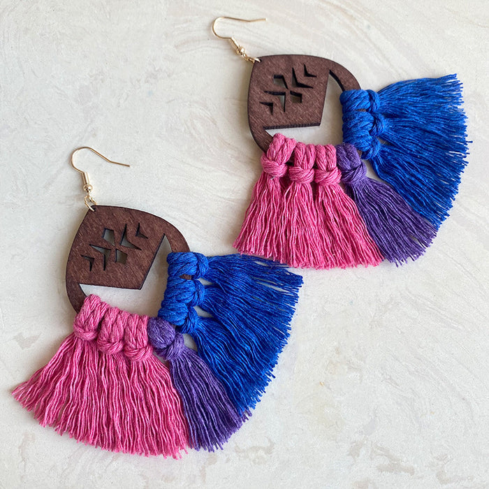 LGBT Rainbow Chess Bohemian Tassel Earrings, Handwoven with a Stylish European Flair