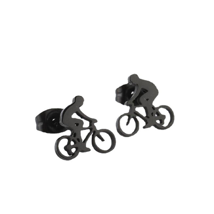 Bicycle Rider Stainless Steel Stud Earrings - Sporty and Fun Jewelry for Active Women