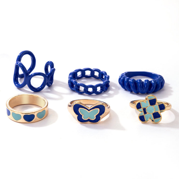 Blue drip spray paint ring 6-piece set