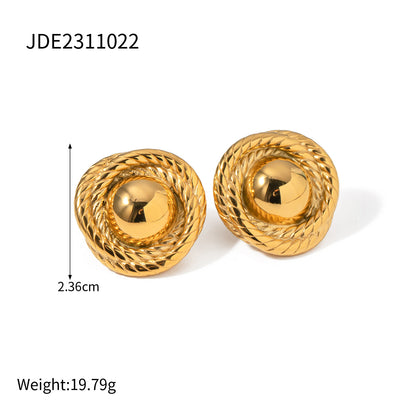 18K Gold Plated Stainless Steel Wave Pattern Stud Earrings - High-End Design Tarnish-Resistant Jewelry