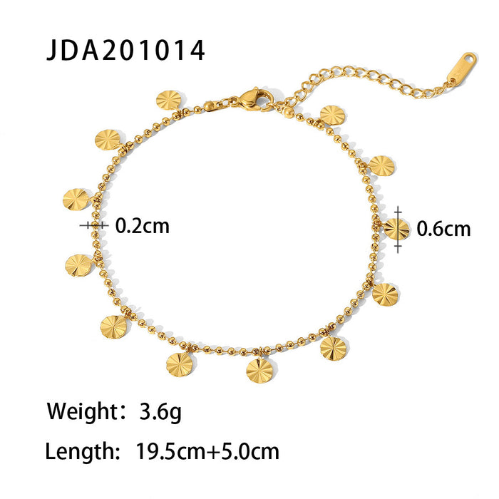 18K Gold Plated 316L Stainless Steel Beaded Petal Disc Anklet - Trendy Jewelry for Women