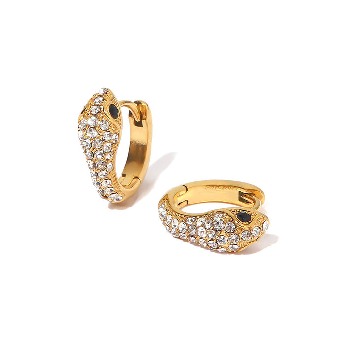 Fashionable 18K Gold-Plated Stainless Steel Snake-Shaped Zircon Earrings - Elegant High-End Design Jewelry