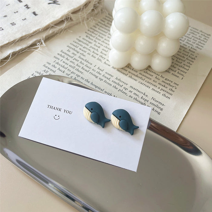 Ocean Blue Whale Earrings S925 Silver Needle Cute Frosted Earrings