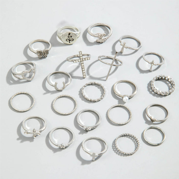 New Design Butterfly Heart Multi-Joint Ring Set – Creative Cross & Snake Rings, 22-Piece Collection