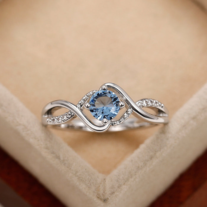 Blue diamond zircon wave ring light luxury niche index finger ring