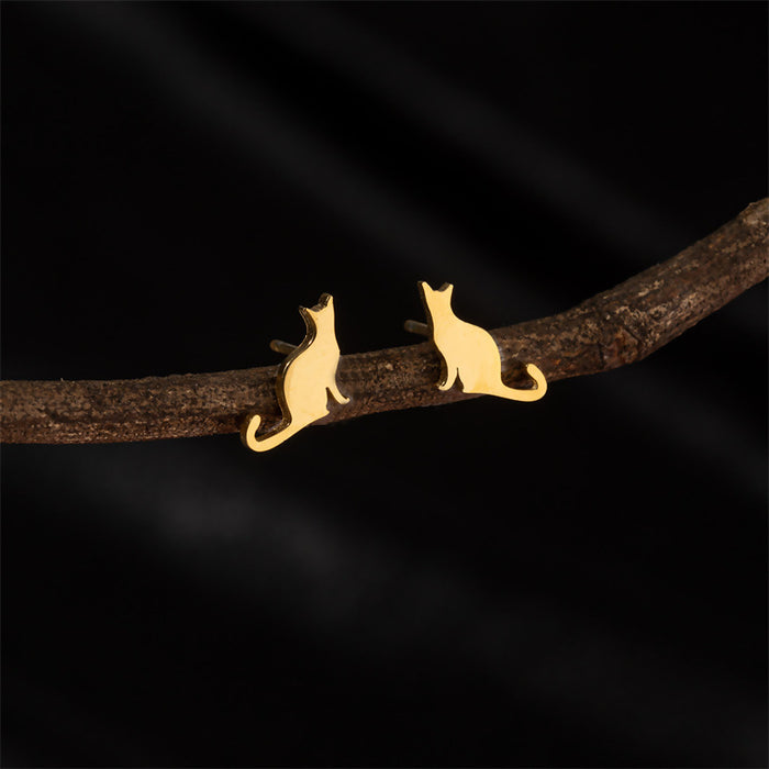 Glossy Cat Stainless Steel Stud Earrings - Simple and Elegant Animal Jewelry