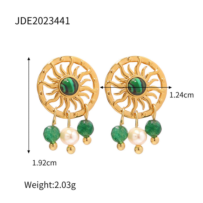 French Vintage 18K Gold Plated Stainless Steel Earrings - Natural Stone Pendant Jewelry for Women - wallojewerly 