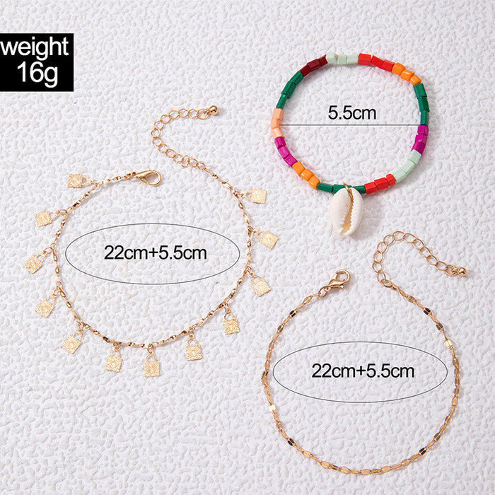 Chic Rhinestone Heart Pendant Anklet Set – Multi-Layer Chains for a Fashionable Look