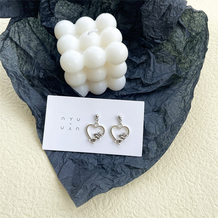 Heart-shaped angel earrings hollow design simple and sweet no ear piercing ear clip