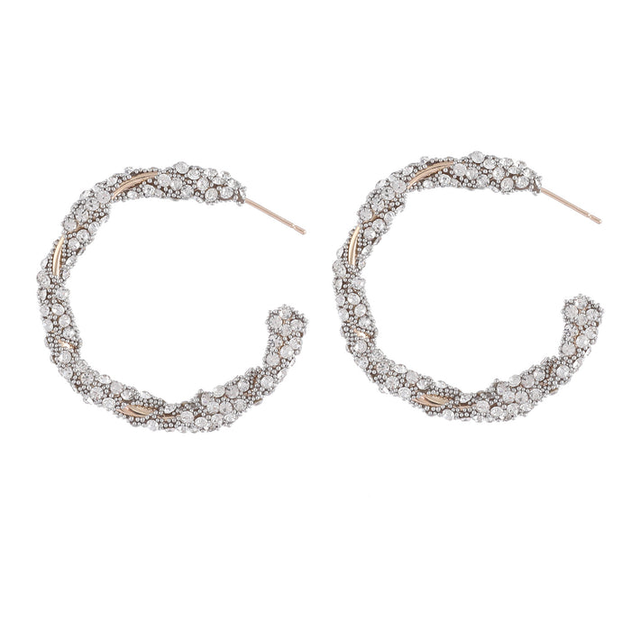 Silver Needle Rhinestone Earrings - Exaggerated Hoop Dangles for a Trendy Look