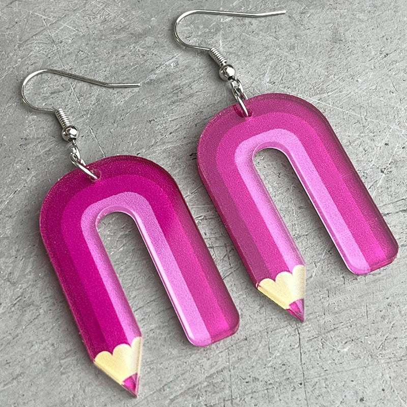 Colorful Pencil Earrings with Art Teacher and School Gift Design