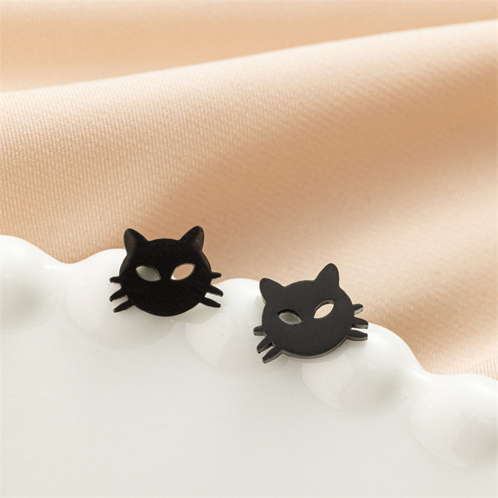 Cutout Cat Stainless Steel Stud Earrings - Simple and Playful Animal Jewelry