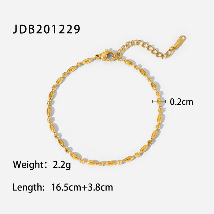 18K Gold Plated Stainless Steel Bead and Pearl Chain Ring - Trendy Jewelry for Women