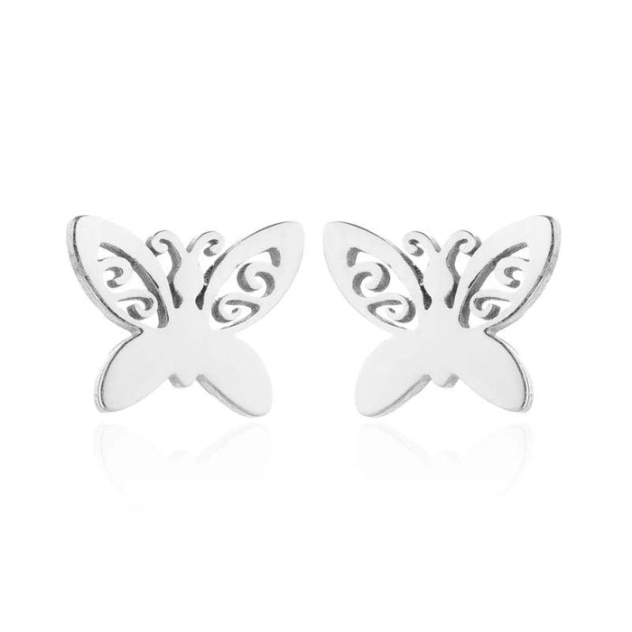 Butterfly earrings, double stainless steel female models small fresh hollow Korean style wings Yiwu small commodity wholesale