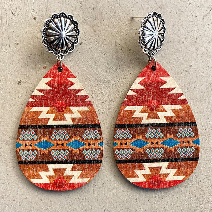 Wooden plaid water drop earrings