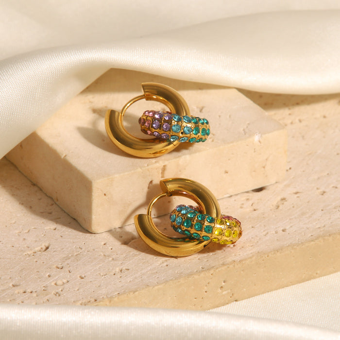 Trendy 18K Gold Plated Multi-Color Zircon Donut Earrings - Fashion Jewelry