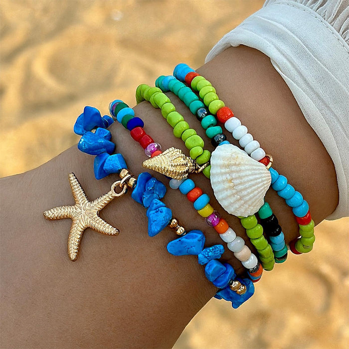 Bohemian Shell and Starfish Bracelet Set – Beach-Inspired Seven-Piece Jewelry