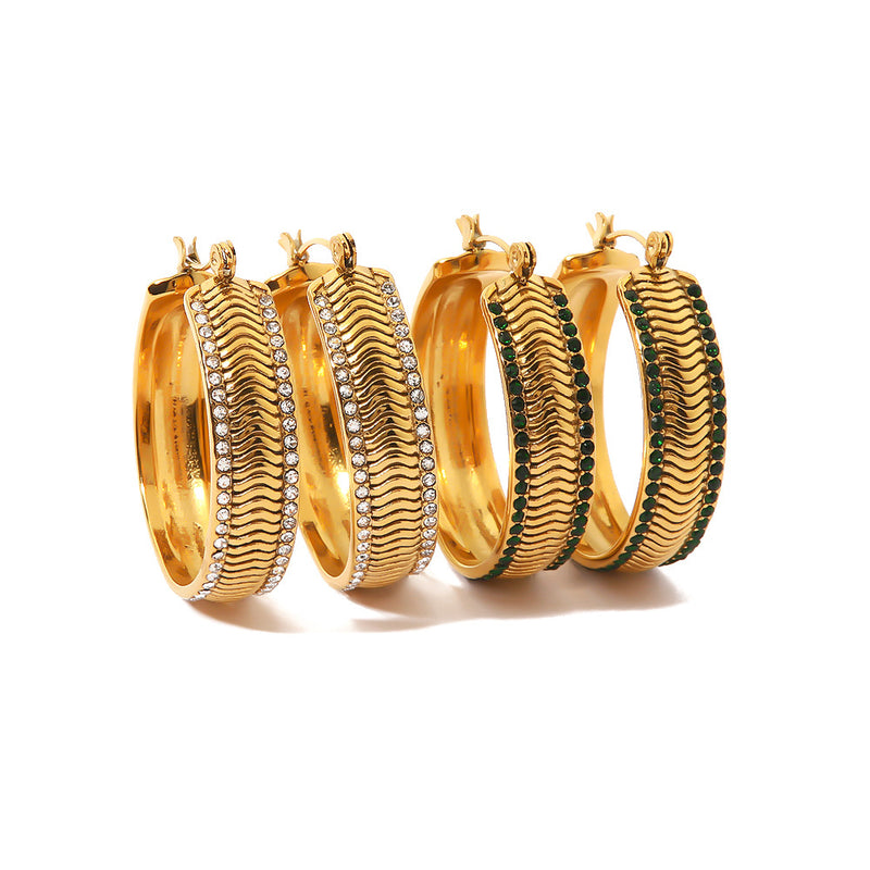 Elegant 18K Gold-Plated C-Shaped Wavy White Zircon Earrings - Double Layer Geometric Jewelry for Women - wallojewerly 