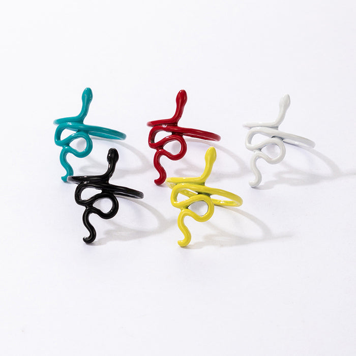 Colorful snake-shaped irregular animal ring 5-piece set