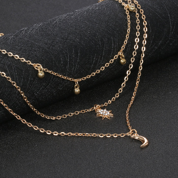 Minimalist Multi-Layer Necklace - Double-Layer Face Pendant Chain