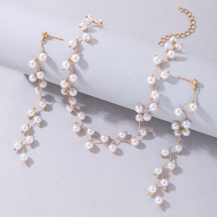 Pearl Tassel Necklace and Earring Set - Luxurious and Fashionable Ensemble